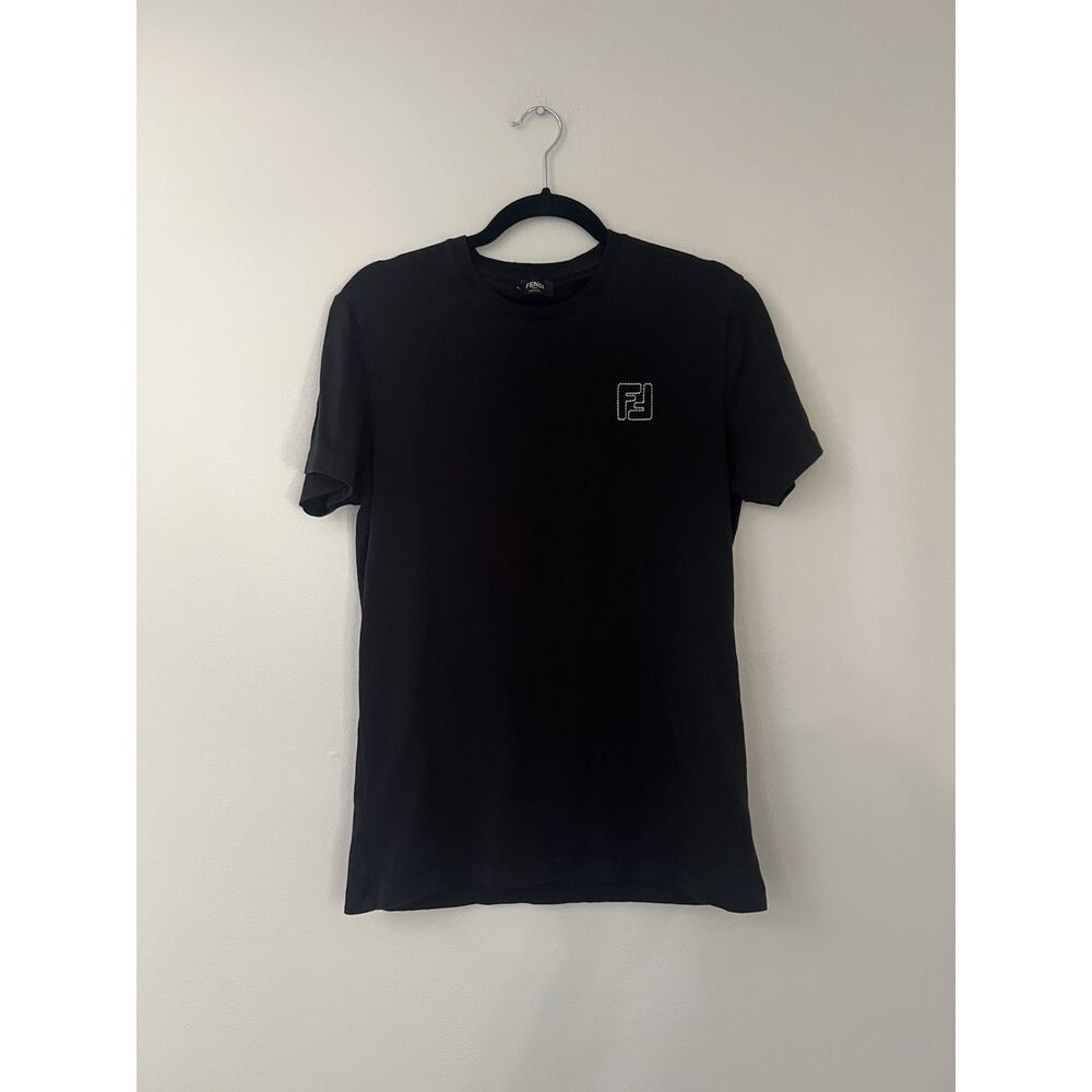 Fendi Men's 48 size M T Shirt Embroidered Logo Black slim fit
